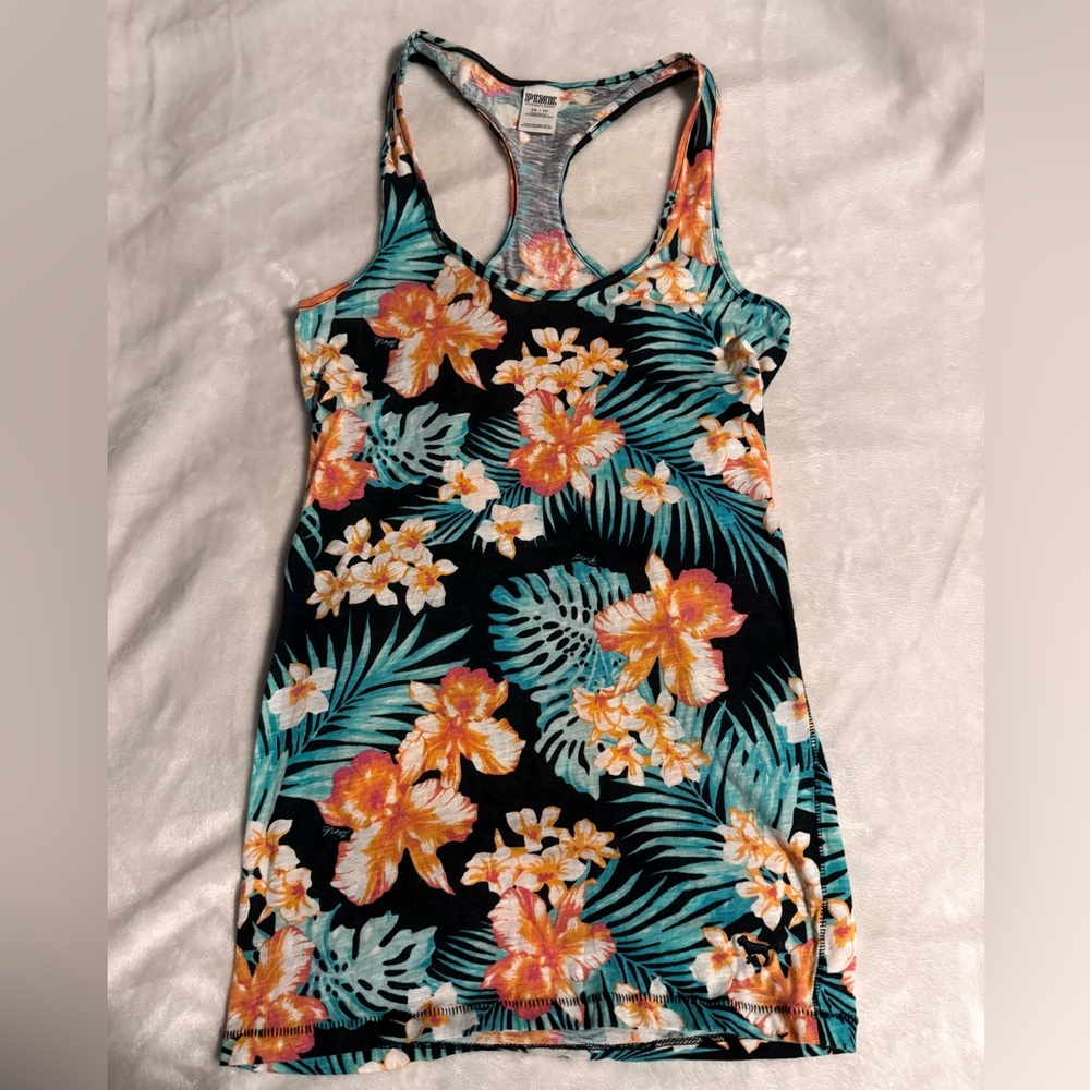 🌺VS PINK TANK TOP with adorable flowers & Leeves🌺